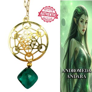 Andara Crystal Necklace | Green Andara Crystal Pendant Encoded to Andromeda & Metatron’s Cube. Lightworker Jewelry for Activation #1372