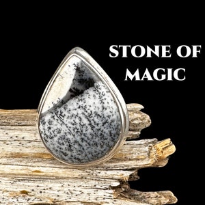 MERLINTIE CRYSTAL RING Encoded To Merlin For Evil Eye Shield Gift for Her, Crystal Jewelry Natural Gemstones Dendritic Opal Ring #2346