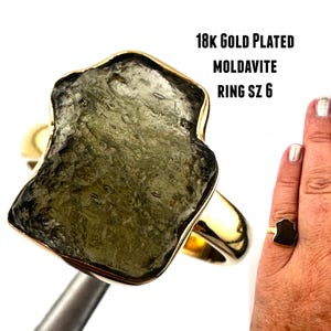 Raw Moldavite Ring Gold Plated, Authentic Tektite Crystal for Ascension, Energy Activation, Starseed Awakening & Spiritual Shield #2188