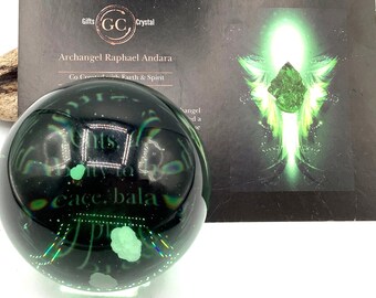 ANDARA CRYSTAL BALL gecodeerd voor aartsengel Raphael Authentieke groene Andara vanaf Mt Shasta #283