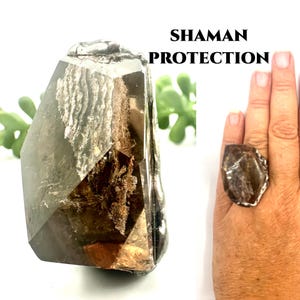 SHAMANIC DREAM QUARTZ Ring Adj. Handmade By Our Shaman For Shield/Encoded Statement Ring Mens Ring, Lodolite, Garden Quartz #702