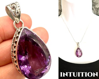 AMETHYST  NECKLACE Silver Necklace Encoded To St Germain. Statement Necklace Spiritual Gift Crown Chakra #1838