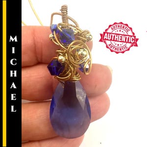 Archangel Michael Andara Necklace Authentic Blue Andara Crystal from Mt Shasta Encoded Protection Adjustable Gold Plated Necklace #622