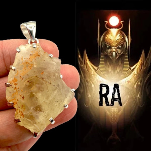 LIBYAN DESERT GLASS Crystal Necklace Encoded To Ra, God of Manifestation/Protection 11 gr. Silver Necklace. Gift for Him Raw Crystal #2257