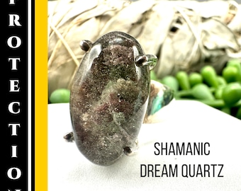 Shamanic Dream Quartz Ring Size 8 Crystal Ring Shaman Blessed Jewelry Lodolite Ring Sterling Silver #124