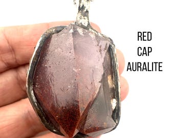Auralite Necklace Red Cap Crystal Handmade by Thunder Bay Shaman, Spiritual Gift #2168