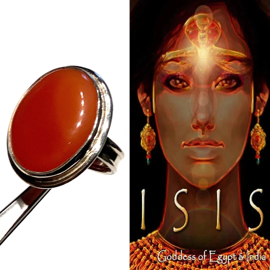 Carnelian Crystal Ring. Silver Ring Sz 7. Encoded to Egyptian Goddess