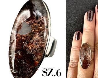 Garden Quartz Ring Sterling Silver Shamanic Dream Quartz Ring Lodolite Crystal Ring Size 6  #3055