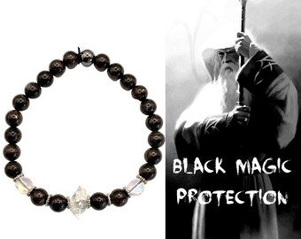CRYSTAL BRACELET Nuummite, Herkimer Diamond. Evil Eye Protection. Handmade Jewelry  Gift for Her, Mens Bracelet, Healing Crystals #3079