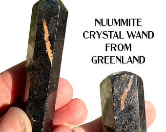 CRYSTALS Nuummite Crystal Wand From Greenland. Encoded To Merlin, RARE, Evil Eye Protection. Gift for Her, Gift for Him #467