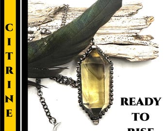 Citrine Crystal Necklace for Manifestation and Abundance – Double Terminated Wand, Statement Jewelry for Men or Women, Spiritual Gift #1374