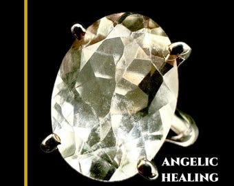 Danburite Crystal Ring Silver Ring Encoded To Angels,  Natural Gemstones Self Care/Encoded Crystals Silver Ring Women/Men&#39;s Ring Sz 8  #1620