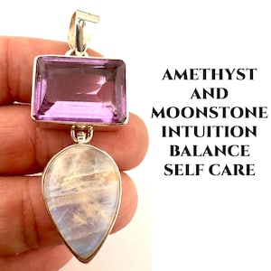 Amethyst Moonstone Necklace Sterling Silver Spiritual Jewelry for Intuition and Inner Calm Gift for Her Him Women&#39;s Crystal Necklace #2314