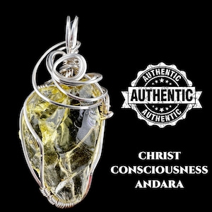 ANDARA CRYSTAL NECKLACE Encoded to Christ Consciousness, Authentic Andara, Handmade Jewelry Silver Necklace Gift for Her, Yellow Andara #941
