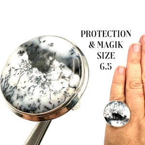 MERLINITE CRYSTAL RING Encoded To Merlin, Evil Eye Shield, Silver Ring Sz 6.5 Gift for Her, Gemstone Ring, Encoded Jewelry #381