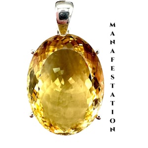 Citrine Crystal Necklace for Abundance Silver Statement Necklace for Women or Men Encoded Citrine Jewelry Spiritual Gift Idea #1696