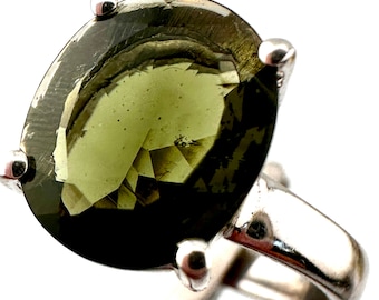 モルダバイトクリスタルリング（スターリングシルバー製）サイズ6.5