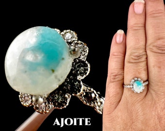 AJOITE CRYSTAL Ring Silver Ring Authentic Ajoite Gift for Her Very Rare Handmade Jewelry Gift for Her Adj. Stone of Peace Self Care 1850 Etsy