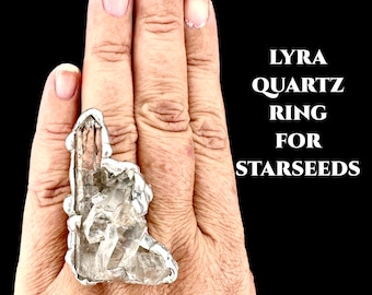 Clear Quartz Ring Lyra Starseed Ring Raw Quartz Statement Ring Adjustable Handmade One of a Kind #717