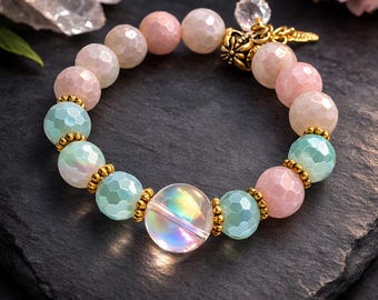 Aura Crystal Bracelet Rose Aura Emerald Aura Angel Aura Bracelet Lotus Flower Bracelet Spiritual Gift for Her #701
