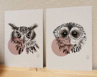 Art Print Owl Set of 2