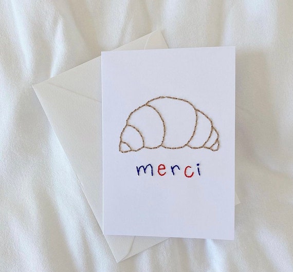 Cute French Croissant Card Merci Joyeux Anniversaire Thank Etsy