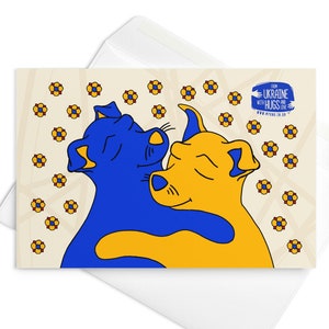 Abraços de amor - Cão e Cachorro - Cartão ucraniano - Cartão de caridade - Apoie a Ucrânia - Fabricado na UA
