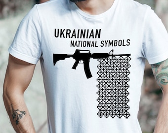 Símbolos nacionales ucranianos (camiseta unisex) Vyshyavnka Bandera Firegun Art camisetas / camiseta unisex / Stand With Ukraine / Apoyo a Ucrania
