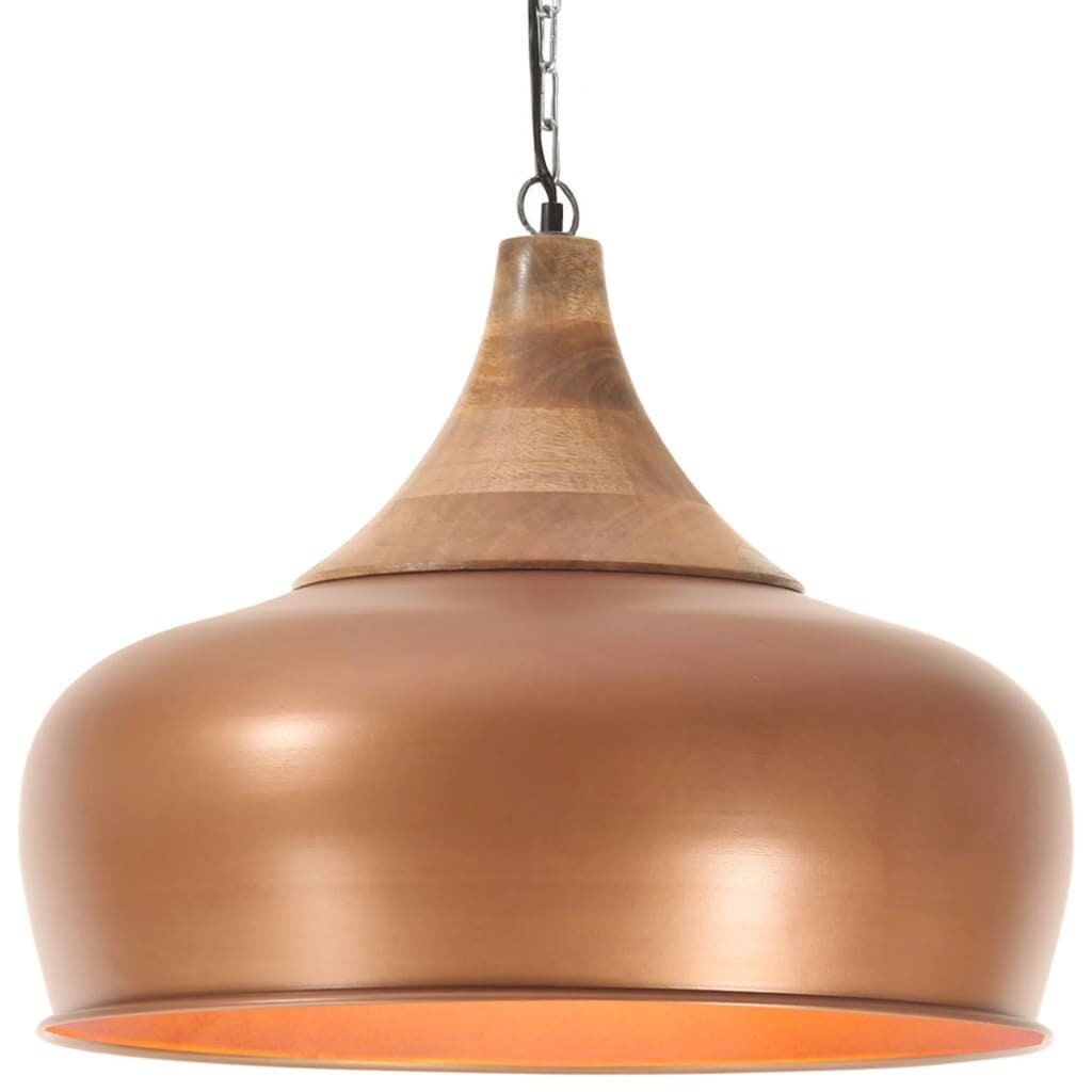 Lampe Suspendue Industrielle Cuivre Fer et Bois Solide 45cm