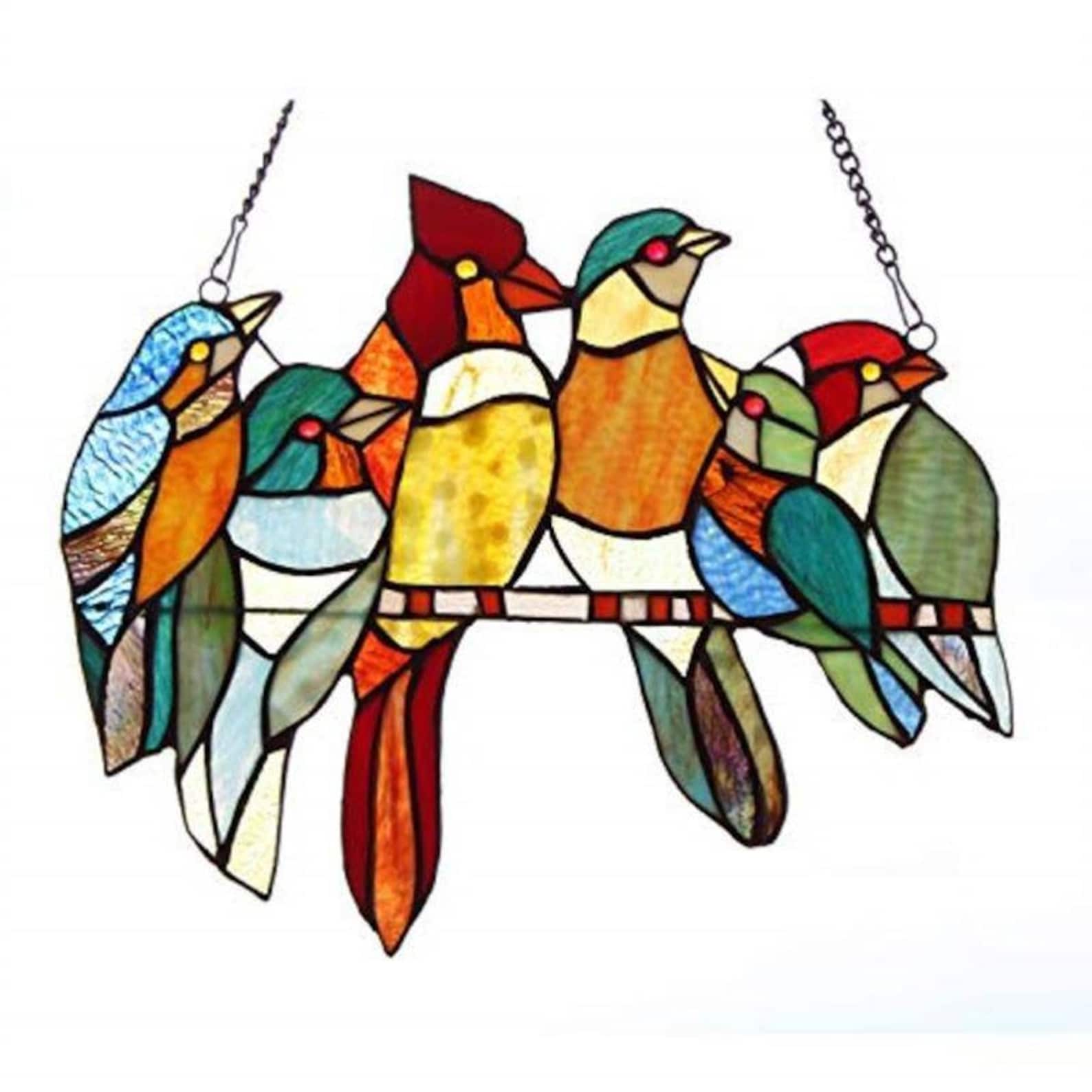 Stained Glass Bird Window Effect Hanging Birds Decoration Etsy