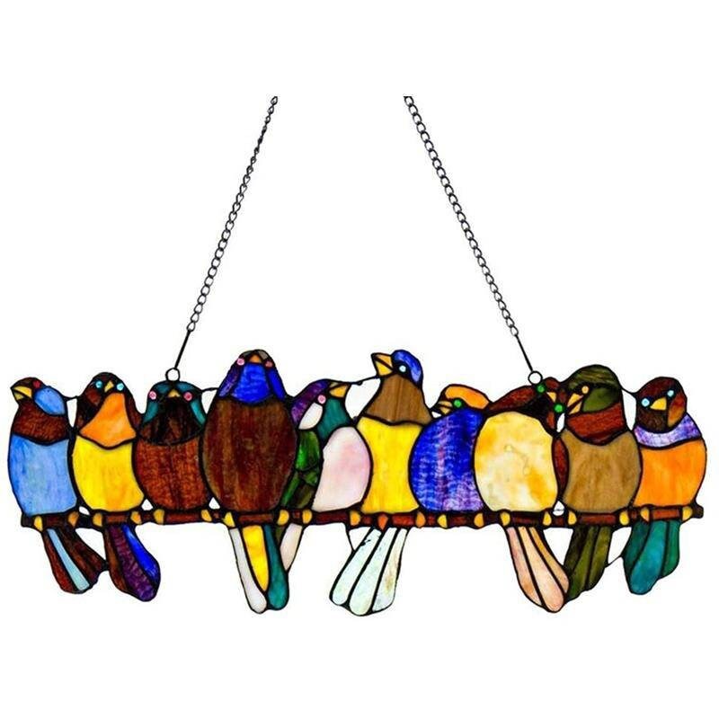 Stained Glass Bird Window Effect Hanging Birds Decoration Etsy
