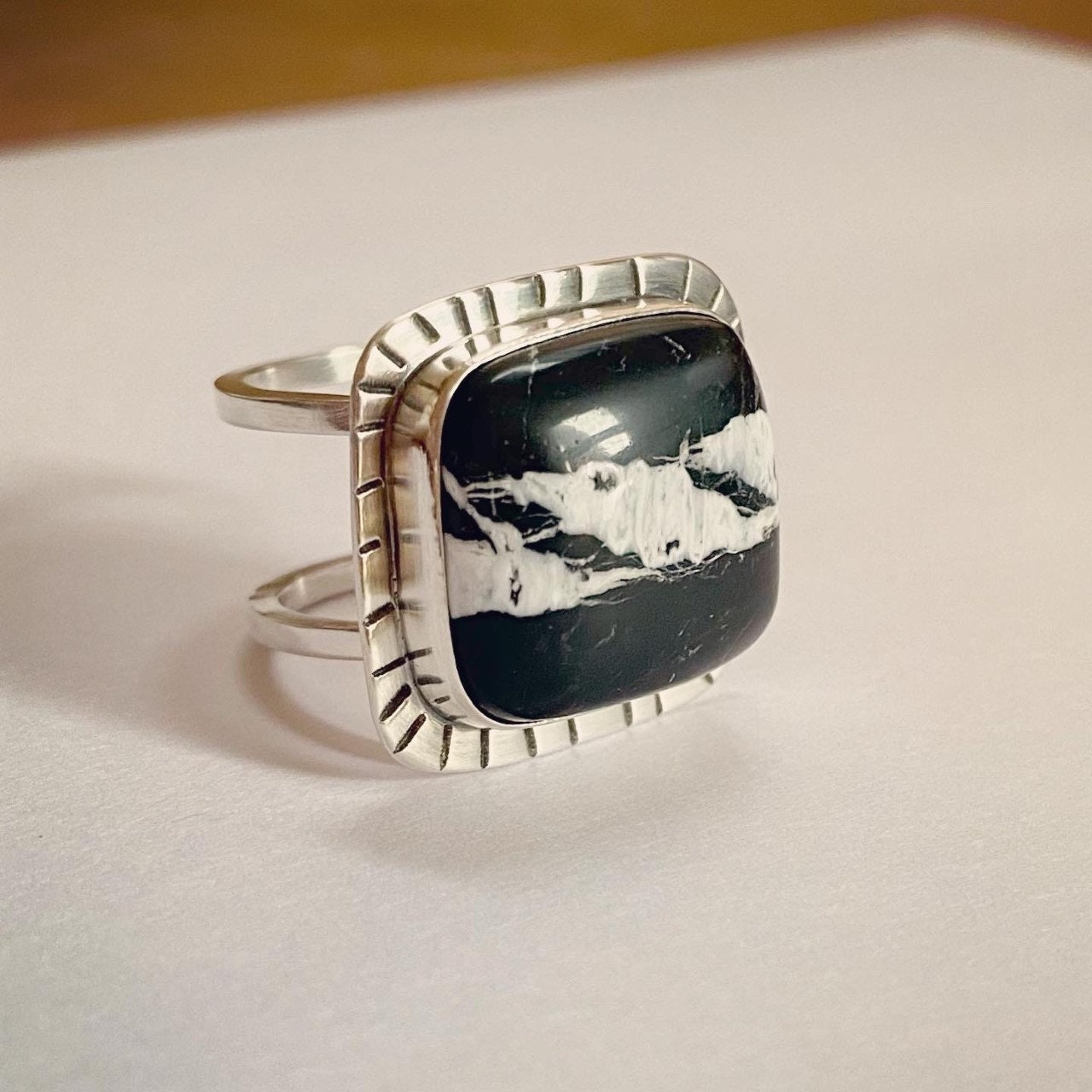 Square White Buffalo Ring Etsy