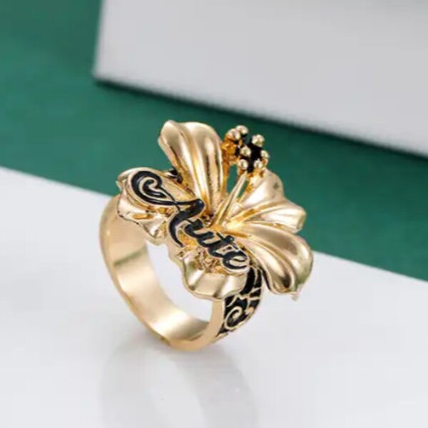 Samoan Hibiscus AUTE Luxury Ring - Unique Ladies Accessories Set, Elegant Jewelry for Special Occasions, Samoan Culture Inspired Glam