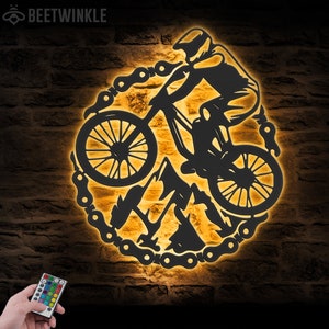 Mountain Bike Metal Wall Art LED Light MTB Sign Home Decor Biker Kids Nursery Decoration Bicycle Lover Birthday Christmas Housewarming Gift