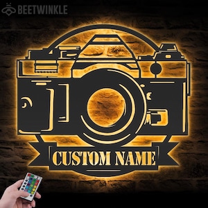 Custom Camera Photo Taking Metal Wall Art LED Light Personalized Photographer Name Sign Home Decor Photography Lover Decoration Birthday