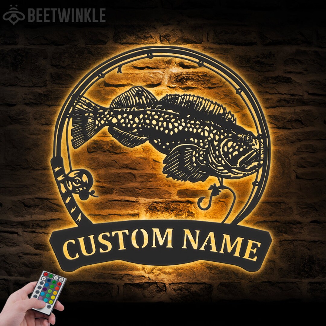 Custom Lingcod Fishing Metal Wall Art LED Light Personalized Fisher ...