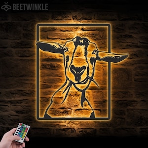Zabawny metalowy napis na ścianę z motywem koziego domu, LED, znak z kozią farmą, dekoracja do domu, dekoracja pokoju dziecięcego, farmer, parapetówka, prezenty świąteczne i urodzinowe