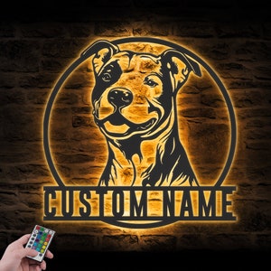 Benutzerdefinierte Pitbull Metall Wand Kunst LED-Licht personalisierte Hundeliebhaber Namen Zeichen Wohnkultur Kinder Kinderzimmer Haustier Tier Dekoration Geburtstag Weihnachten