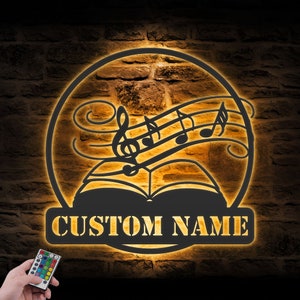 Custom Music Teacher Metal Wall Art LED Light Personalized Musical Notes Name Sign Home Decor Songwriter Decoration Music Lover Christmas