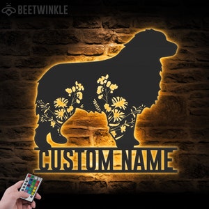 Custom FLoral Great Pyrenees Metal Wall Art LED Light Personalized Wild Flower Dog Lover Name Sign Home Decor Pet Animal Decoration Birthday