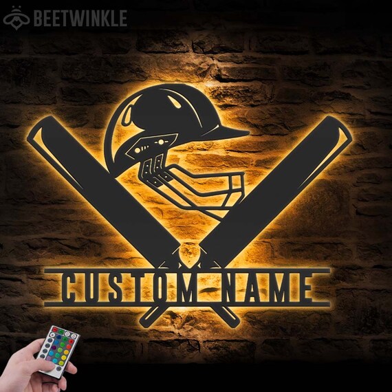 Buy Custom Helmet Cricket Bat Metal Wall Art LED Light Online in India -  Etsy