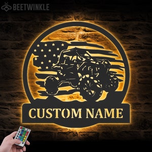 Custom US Quad Biker Metal Wall Art LED Light Personalized Dirt Bike Name Sign All Terrain Vehicle ATV 4 Wheels Home Decor Rider Decoration