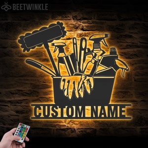 Custom Cleaning Service Metal Wall Art LED Light Personalized House Cleaning Name Sign Home Decor Cleaning Supplies Decoration Birthday