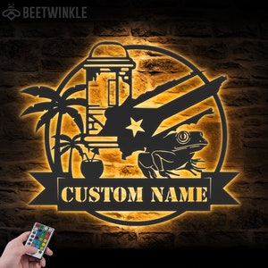 Arte de pared de metal con mapa de El Morro Puerto Rico personalizado, luz LED, bandera personalizada, letrero con nombre de amante de Puerto Rico, decoración de nacido en Puerto Rico