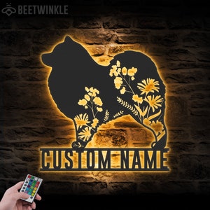 Custom FLoral Samoyed Metal Wall Art LED Light Personalized Wild Flower Dog Lover Name Sign Home Decor Pet Animal Decoration Christmas Bday