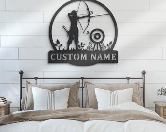Custom Archery Metal Wall Art LED Light Personalized Archer Name