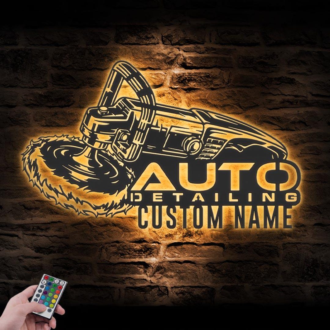 Detailing Sign Custom Auto Polish Detailing Car Wash Metal Wall Art LED Light ...
