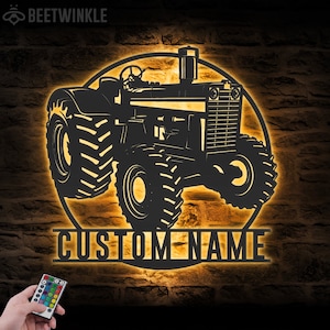 Custom Tractor Driver Metal Wall Art LED Light Personalized Farm Tractor Name Sign Home Decor Farm Truck Decoration Birthday Christmas Gifts