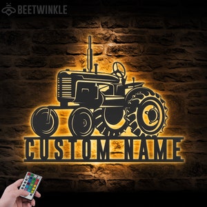 Custom Tractor Driver Metal Wall Art LED Light Personalized Farm Tractor Name Sign Home Decor Farm Truck Decoration Birthday Christmas Gifts