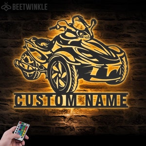 Custom Spyder Metal Wall Art LED Lights Personalized Dirt Bike Name Sign Home Three Wheel Motorcycle Decor Biker Decoration Man Cave
